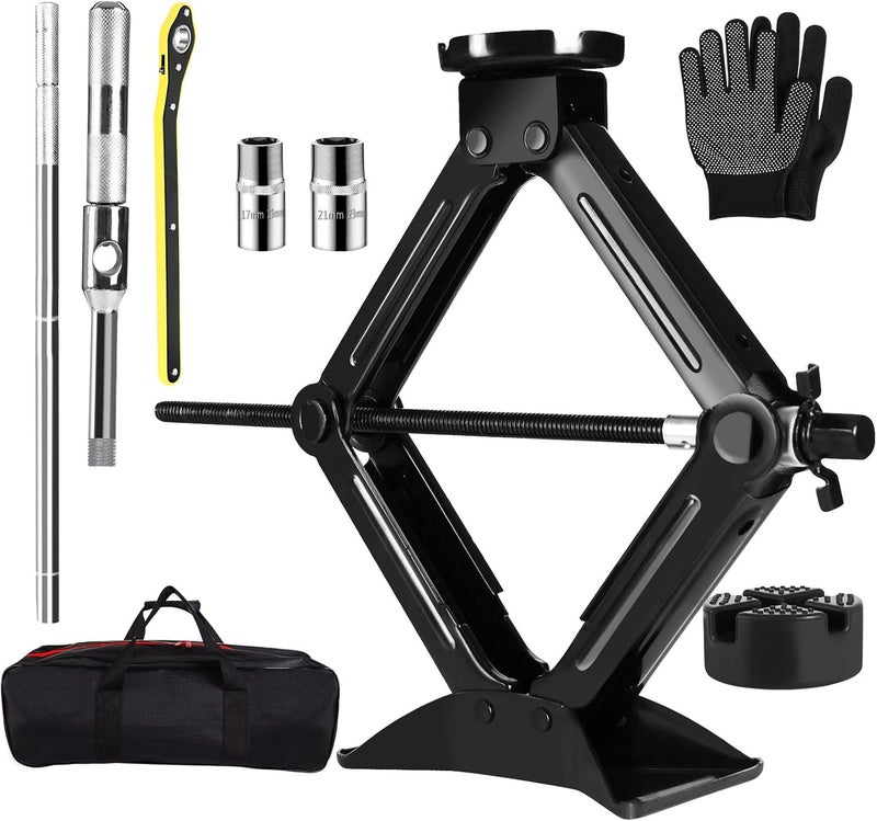 BCJCLTS Car Jack Kit 2.5 Ton (5512 lbs),Scissor Jack for Car with Rubber Pad, Equipped with Upgraded Cross Wrench, Portable tire Jack Replacement kit, and SUV MPV car Emergency - Image 1